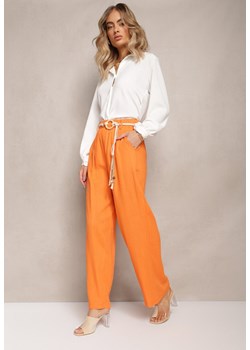 Pomarańczowe Szerokie Spodnie Boho z Plecionym Paskiem Alleida ze sklepu Renee odzież w kategorii Spodnie damskie - zdjęcie 162740463