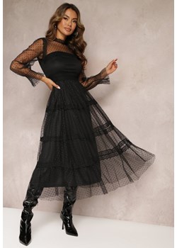 Czarna Koronkowa Sukienka Rozkloszowana z Falbanką Faberlla ze sklepu Renee odzież w kategorii Sukienki - zdjęcie 162740523