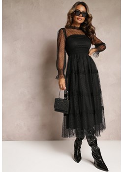 Czarna Koronkowa Sukienka Rozkloszowana z Falbanką Faberlla ze sklepu Renee odzież w kategorii Sukienki - zdjęcie 162740524