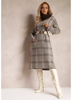 Beżowa Sweterkowa Sukienka Oversize z Szerokim Golfem Arnca ze sklepu Renee odzież w kategorii Sukienki - zdjęcie 162740694