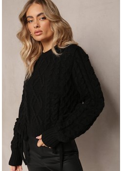 Czarny Sweter z Ozdobnym Sznurowaniem na Dole i Ściągaczami Miritu ze sklepu Renee odzież w kategorii Swetry damskie - zdjęcie 162740714
