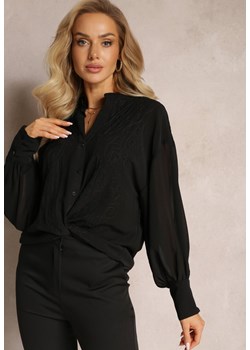 Czarna Koszula z Delikatnym Haftem i Bufiastymi Rękawami Sames ze sklepu Renee odzież w kategorii Koszule damskie - zdjęcie 162740784