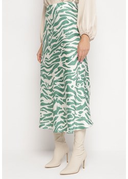 Zielona Satynowa Spódnica Midi w Abstrakcyjne Paski Zebry Ruade ze sklepu Born2be Odzież w kategorii Spódnice - zdjęcie 162741382