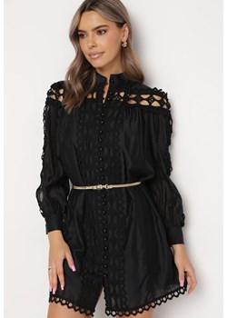 Czarna Koszulowa Sukienka w Stylu Vintage ze Stójką i Paskiem w Talii Glikoma ze sklepu Born2be Odzież w kategorii Sukienki - zdjęcie 162741713
