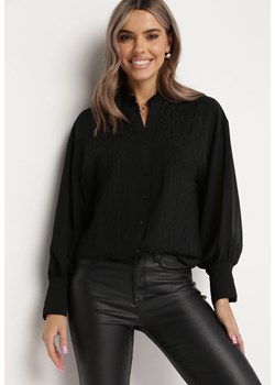 Czarna Koszula z Bufiastymi Rękawami Ozdobiona Haftem Miame ze sklepu Born2be Odzież w kategorii Koszule damskie - zdjęcie 162741824