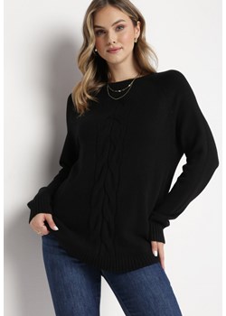 Czarny Sweter o Luźnym Kroju z Ozdobnym Splotem i Ściągaczami Vamerca ze sklepu Born2be Odzież w kategorii Swetry damskie - zdjęcie 162742160