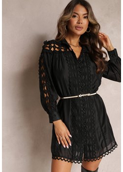 Czarna Koszulowa Sukienka Mini z Paskiem w Stylu Vintage Butafa ze sklepu Renee odzież w kategorii Sukienki - zdjęcie 162747693