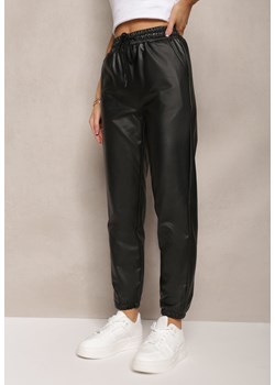 Czarne Spodnie z Imitacji Skóry Ocieplone z Gumką w Pasie Bramia ze sklepu Renee odzież w kategorii Spodnie damskie - zdjęcie 162747781