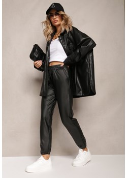Czarne Spodnie z Imitacji Skóry Ocieplone z Gumką w Pasie Bramia ze sklepu Renee odzież w kategorii Spodnie damskie - zdjęcie 162747783