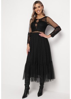 Czarna Sukienka Maxi o Rozkloszowanym Fasonie z Ozdobną Koronką i Tiulem Steilla ze sklepu Born2be Odzież w kategorii Sukienki - zdjęcie 162749823