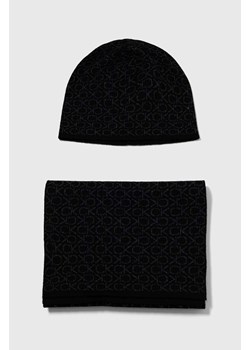 Calvin Klein czapka i szalik z domieszką wełny kolor czarny ze sklepu ANSWEAR.com w kategorii Dodatki męskie - zdjęcie 162754453