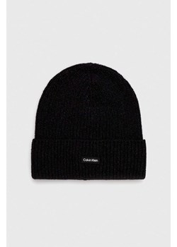 Calvin Klein czapka wełniana kolor czarny wełniana ze sklepu ANSWEAR.com w kategorii Czapki zimowe męskie - zdjęcie 162754464