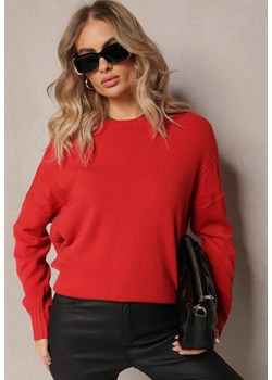 Czerwony Klasyczny Sweter z Okrągłym Dekoltem i Ściągaczami Himoda ze sklepu Renee odzież w kategorii Swetry damskie - zdjęcie 162780801