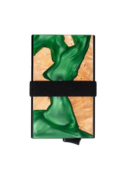 Aluminiowy portfel z wysuwanymi kartami i ochroną kart zbliżeniowych (drewno + zielona żywica) ze sklepu Koruma ID Protection w kategorii Portfele męskie - zdjęcie 162783121