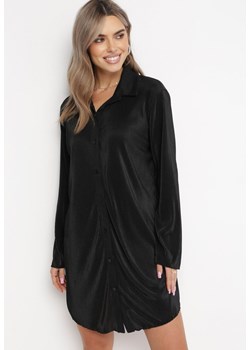 Czarna Plisowana Sukienka Mini o Koszulowym Kroju Unvelc ze sklepu Born2be Odzież w kategorii Sukienki - zdjęcie 162783860