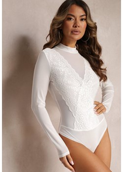 Białe Siateczkowe Body Ozdobione Koronką z Długimi Rękawami Frabiana ze sklepu Renee odzież w kategorii Bluzki damskie - zdjęcie 162786153