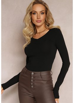 Czarna Bluzka z Elastycznej Bawełny z Dekoltem V Verelin ze sklepu Renee odzież w kategorii Bluzki damskie - zdjęcie 162791143