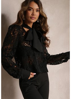 Czarna Koszula Koronkowa z Wiązaniem przy Szyi Vilanfa ze sklepu Renee odzież w kategorii Koszule damskie - zdjęcie 162791313