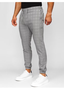 Szare spodnie materiałowe joggery w kratę męskie Denley 0066 ze sklepu Denley w kategorii Spodnie męskie - zdjęcie 162798482