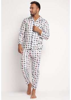 Jasnoszara Piżama z Koszulą i Spodniami w Drobną Kratę Mussa ze sklepu Born2be Odzież w kategorii Piżamy męskie - zdjęcie 162809872