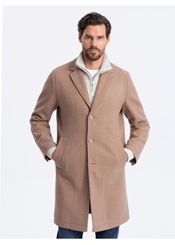 Męski lekki płaszcz jednorzędowy - beżowy V7 OM-COWC-0104 ze sklepu ombre w kategorii Płaszcze męskie - zdjęcie 162811481