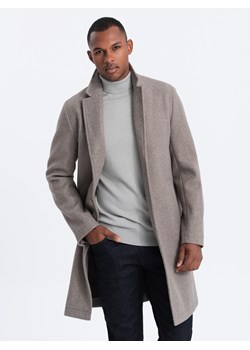 Męski lekki płaszcz jednorzędowy - jasnobrązowy V4 OM-COWC-0104 ze sklepu ombre w kategorii Płaszcze męskie - zdjęcie 162811483