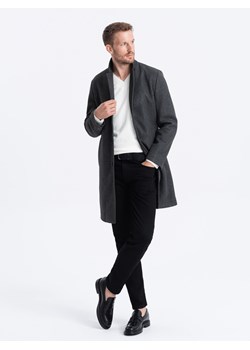 Męski lekki płaszcz jednorzędowy - grafitowy V5 OM-COWC-0104 ze sklepu ombre w kategorii Płaszcze męskie - zdjęcie 162811491