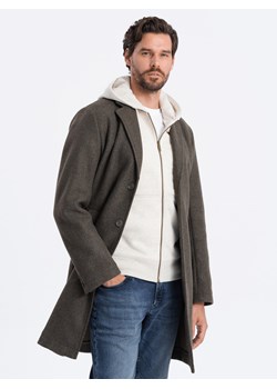 Męski lekki płaszcz jednorzędowy - grafitowy-khaki V6 OM-COWC-0104 ze sklepu ombre w kategorii Płaszcze męskie - zdjęcie 162811501