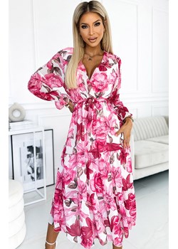 Sukienka midi w kwiatowy wzór Valentina 436-1, Kolor biało-różowy, Rozmiar one size, NUMOCO BASIC ze sklepu Primodo w kategorii Sukienki - zdjęcie 162817622