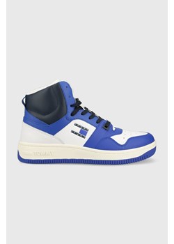 Tommy Jeans sneakersy skórzane MID CUT BASKET kolor niebieski EM0EM01164 ze sklepu ANSWEAR.com w kategorii Buty sportowe męskie - zdjęcie 162818562