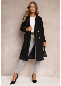 Czarny Płaszcz Dwurzędowy z Paskiem Eunamia ze sklepu Renee odzież w kategorii Płaszcze damskie - zdjęcie 162826363