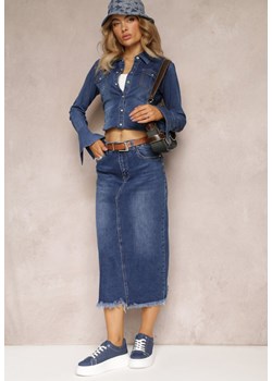 Niebieska Jeansowa Spódnica Midi z Paskiem i Ozdobnym Rozcięciem Amaias ze sklepu Renee odzież w kategorii Spódnice - zdjęcie 162830254