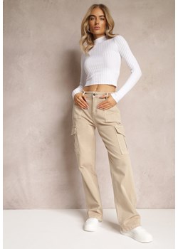 Beżowe Szerokie Jeansy Cargo z Elastycznej Bawełny Ganiaba ze sklepu Renee odzież w kategorii Jeansy damskie - zdjęcie 162830264