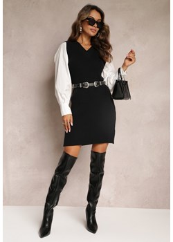 Czarna Sweterkowa Sukienka Mini z Koszulowymi Rękawami Gasperie ze sklepu Renee odzież w kategorii Sukienki - zdjęcie 162830282
