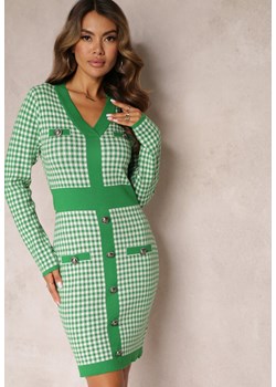 Zielono-Biała Dzianinowa Sukienka Mini w Kratę Zelibra ze sklepu Renee odzież w kategorii Sukienki - zdjęcie 162830292