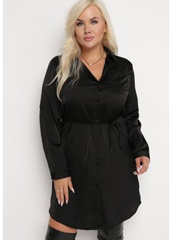Czarna Sukienka Mini Zapinana na Guziki z Cienkim Materiałowym Paskiem Venudda ze sklepu Born2be Odzież w kategorii Sukienki - zdjęcie 162845184
