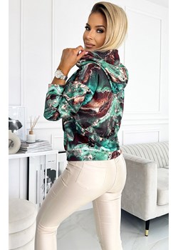Bluza kangurka z kapturem turkusowo-brązowy marmur 390-2, Kolor turkusowo-brązowy, Rozmiar L, Numoco ze sklepu Primodo w kategorii Bluzy damskie - zdjęcie 162863263