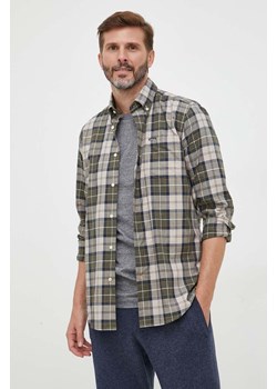 Barbour koszula bawełniana męska kolor zielony slim z kołnierzykiem button-down ze sklepu ANSWEAR.com w kategorii Koszule męskie - zdjęcie 162866772