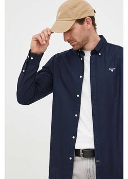 Barbour koszula bawełniana Oxtown męska kolor granatowy slim z kołnierzykiem button-down ze sklepu ANSWEAR.com w kategorii Koszule męskie - zdjęcie 162866783