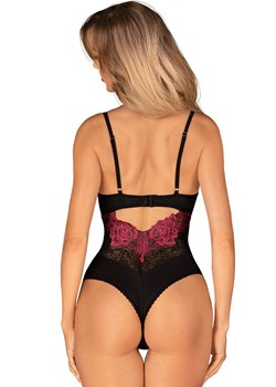 Obsessive body z różowym haftem Rosenty, Kolor czarno-różowy, Rozmiar XS/S, Obsessive ze sklepu Intymna w kategorii Body damskie - zdjęcie 162867534