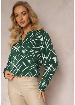 Zielona Bluzka z Zapięciem na Guziki i Długim Rękawem Milames ze sklepu Renee odzież w kategorii Bluzki damskie - zdjęcie 162893692