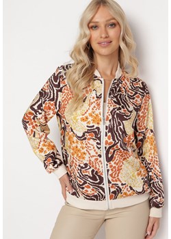 Beżowo-Pomarańczowa Bluza Bomberka z Abstrakcyjnym Wzorem Teggea ze sklepu Born2be Odzież w kategorii Bluzy damskie - zdjęcie 162898692
