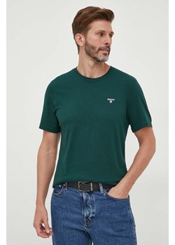 Barbour t-shirt bawełniany kolor zielony gładki ze sklepu ANSWEAR.com w kategorii T-shirty męskie - zdjęcie 162902091