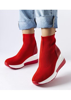 Czerwone sneakersy na koturnie z tkaniny Casgio ze sklepu gemre w kategorii Buty sportowe damskie - zdjęcie 162909633