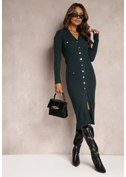 Ciemnozielona Sweterkowa Sukienka Midi Ehedga ze sklepu Renee odzież w kategorii Sukienki - zdjęcie 162922904