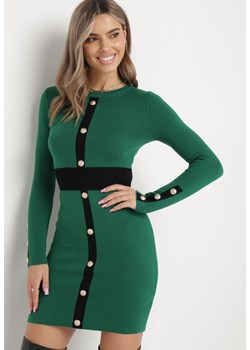 Zielona Sweterkowa Sukienka Mini Liena ze sklepu Born2be Odzież w kategorii Sukienki - zdjęcie 162923374