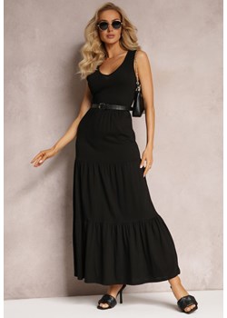Czarna Rozkloszowana Sukienka Maxi z Bawełnianej Tkaniny Galaise ze sklepu Renee odzież w kategorii Sukienki - zdjęcie 162925594