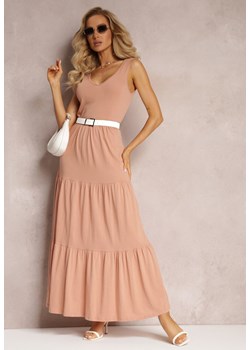 Pomarańczowa Rozkloszowana Sukienka Maxi z Bawełnianej Tkaniny Galaise ze sklepu Renee odzież w kategorii Sukienki - zdjęcie 162925604