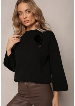 Czarny Sweter Ozdobiony Pluszową Broszką Carrei ze sklepu Renee odzież w kategorii Swetry damskie - zdjęcie 162928991