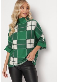 Zielony Sweter z Golfem Oversize w Szeroką Kratę Ertunna ze sklepu Born2be Odzież w kategorii Swetry damskie - zdjęcie 162932444
